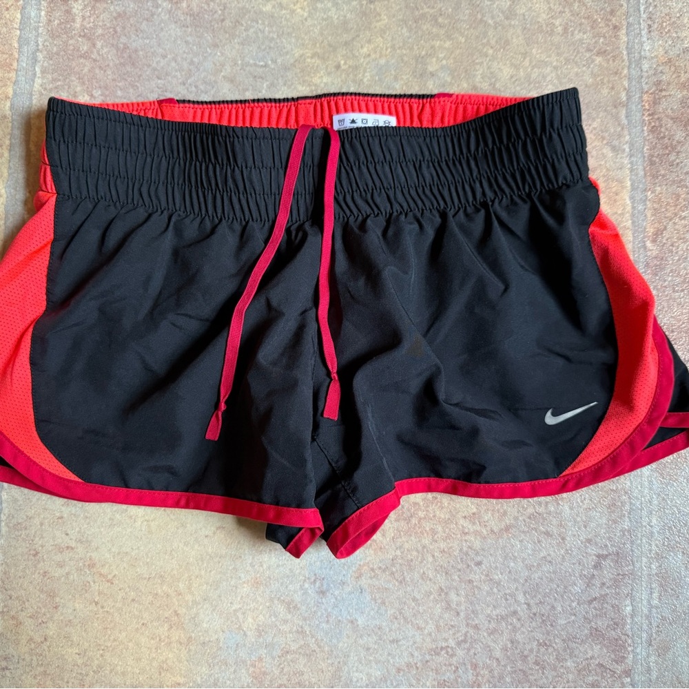 Nike Black and Red Athletic Shorts with Elastic Waistband